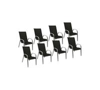 Happy Garden - Lot de 8 chaises de jardin Marbella - Textilène noir et aluminium gris