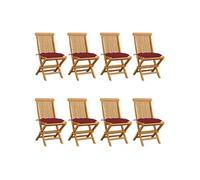 Vidaxl Chaises De Jardin Avec Coussins Bordeaux 8 Pcs Teck Massif