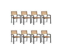 vidaXL Chaises de jardin empilables – Lot de 8 – Bois d'acacia et métal