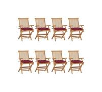 Vidaxl Chaises De Jardin Avec Coussins Bordeaux 8 Pcs Teck Massif