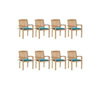 Lot de 8 chaise H. 90 cm empilable non pliable en teck exterieur bleu