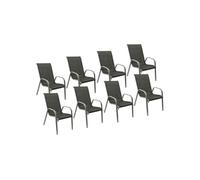 Happy Garden Lot de 8 chaises de jardin Marbella – Textilène & aluminium gris – Empilables H. 95 cm
