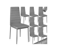Chaises - TECTAKE - Lot de 8 fauteuils avec strass THOMAS Rembourré avec revêtement en cuir synthétique - Gris