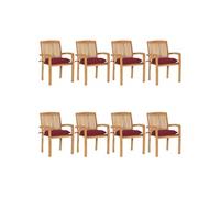 vidaXL Lot de 8 Chaises de Jardin Empilables avec Coussins, Sièges de Terrasse, Chaises de Salle à Manger, Meubles de Patio Extérieur, Teck Solide G