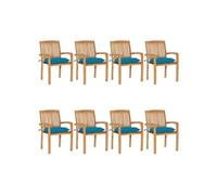 vidaXL Lot de 8 Chaises de Jardin Empilables avec Coussins, Sièges de Terrasse, Chaises de Salle à Manger, Meubles de Patio Extérieur, Teck Solide