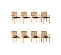 Lot de 8 Chaises de Jardin Empilables avec Coussins, Sièges de Terrasse, Chaises de Salle à Manger, Meubles de Patio Extérieur, Teck Solide