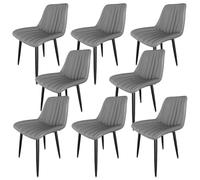 Lot de 8 chaises de salle à manger surdimensionnées, rembourrées en cuir synthétique avec dossier, poids maximum 180 kg, gris, confortables et élégantes pour salle à manger
