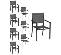 Happy Garden – Lot de 8 chaises empilables – Aluminium anthracite, textilène gris