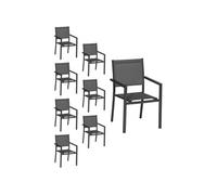 Lot de 8 chaises en aluminium anthracite - textilène gris
