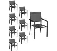 Happy Garden – Lot de 8 chaises empilables – Aluminium anthracite, textilène gris