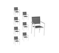 Lot de 8 chaises en aluminium blanc - textilène gris