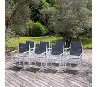 Happy Garden Chaises en aluminium blanc – textilène gris – Lot de 8