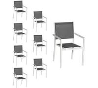 Lot de 8 chaises en aluminium blanc - textilène gris Blanc G