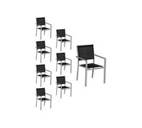 Happy Garden – Lot de 8 chaises empilables en aluminium gris et textilène noir