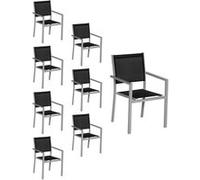 Lot de 8 chaises en aluminium gris - textilène noir Gris G