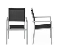 Lot De 8 Chaises En Aluminium Gris - Textilène Noir Noir