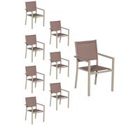 Happy Garden Lot de 8 chaises empilables en aluminium et textilène Taupe