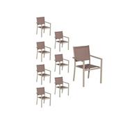 Happy Garden Lot de 8 chaises empilables en aluminium et textilène Taupe