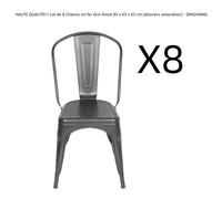 Lot de 8 Chaises en fer Gris foncé - DINGXIANG - Industriel - Loft - Intérieur - 8 places