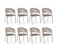 Menzzo Chaises Tabata pour salle à manger Métal doré Velours taupe Dossier arrondi Lot de 8