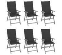Lot de 8 Chaises Inclinables de Jardin avec Coussins Siège Gris Acacia vidaXL