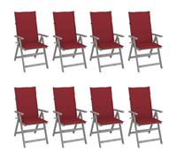 Lot de 8 Chaises Inclinables de Jardin avec Coussins Siège Gris Acacia vidaXL