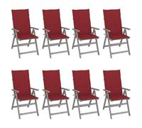 Lot de 8 Chaises Inclinables de Jardin avec Coussins Siège Gris Acacia vidaXL