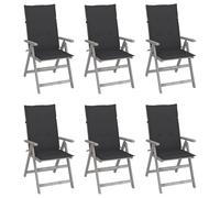 vidaXL Lot de 8 chaises inclinables de jardin Acacia avec coussins de siège gris