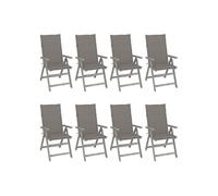 Lot de 8 Chaises Inclinables de Jardin avec Coussins Siège Gris Acacia vidaXL