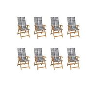 vidaXL Chaises inclinables de jardin avec coussins 8 pcs Teck solide