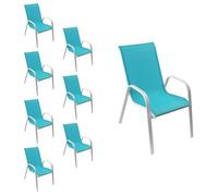 Happy Garden Lot de 8 chaises Marbella – Textilène bleu, aluminium blanc