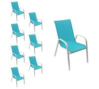Happy Garden Lot de 8 chaises Marbella – Textilène bleu, aluminium blanc