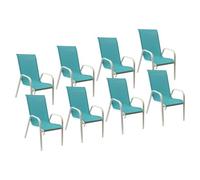 Lot De 8 Chaises Marbella En Textilène Bleu - Aluminium Blanc Bleu