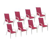 Happy Garden Lot de 8 chaises Marbella – Textilène rose, aluminium blanc – Empilables H. 92,5 cm