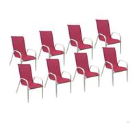 Happy Garden Lot de 8 chaises de Jardin Marbella - Textilène Rose et Aluminium Blanc