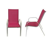 Happy Garden Lot de 8 chaises Marbella – Textilène rose, aluminium blanc – Empilables H. 92,5 cm