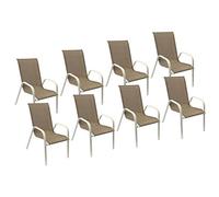 Lot De 8 Chaises Marbella En Textilène Taupe - Aluminium Blanc Marron
