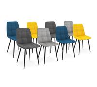 Lot de 8 chaises MILA en velours mix color bleu x2, gris foncé x2, gris clair x2, jaune x2