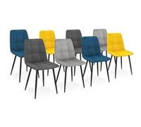 IDMarket – Chaises Mila en velours – Lot de 8 (Bleu x2, Gris foncé x2, Gris clair x2, Jaune x2)