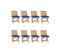 Lot de 8 Chaises Pliables de Jardin avec Coussins, Sièges de Terrasse, Chaises de Salle à Manger, Meubles de Patio Extérieur, Teck Solide