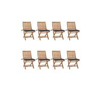 Lot de 8 Chaises Pliables de Jardin avec Coussins, Sièges de Terrasse, Chaises de Salle à Manger, Meubles de Patio Extérieur, Teck Solide