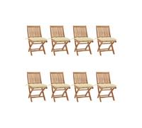 vidaXL Lot de 8 Chaises Pliables de Jardin avec Coussins, Sièges de Terrasse, Chaises de Salle à Manger, Meubles de Patio Extérieur, Teck Solide G