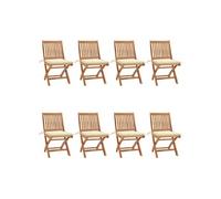 Lot de 8 Chaises Pliables de Jardin avec Coussins, Sièges de Terrasse, Chaises de Salle à Manger, Meubles de Patio Extérieur, Teck Solide