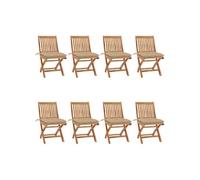 Lot de 8 Chaises Pliables de Jardin avec Coussins, Sièges de Terrasse, Chaises de Salle à Manger, Meubles de Patio Extérieur, Teck Solide