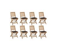 Lot de 8 Chaises Pliables d'Extérieur avec Coussins, Sièges de Terrasse, Chaises de Salle à Manger, Meubles de Patio Jardin, Bois d'Acacia