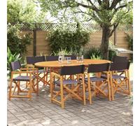Lot de 8 chaises pliantes avec structure en bois d'acacia, tissu gris foncé | Bois d'acacia, traité à l'huile, pliable, tissu respirant, pour terrasse et balcon, charge jusqu'à 110 kg