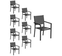 Happy Garden – Lot de 8 chaises rembourrées en aluminium anthracite – textilène gris