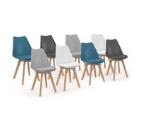 IDMarket - Lot de 8 chaises SARA Mix Color Blanc 2x Gris clair 2x Gris foncé 2x Bleu canard 2x