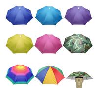 Lot de 8 chapeaux de parapluie pliables de 69 cm - Contre les UV à 360 ° - Pour adultes - Avec bande élastique - Pour la pêche, le camping, les activités de plein air, Blanc.