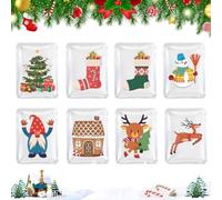 Lot de 8 Chauffe Mains Réutilisables, Chauffe Main Instantanés pour Enfants et Adultes, Chauffe-Mains sur Le Thème de Noël, Chaufferette Main de Poche pour Camping Randonnée Ski Ecole, 10 x 6 CM